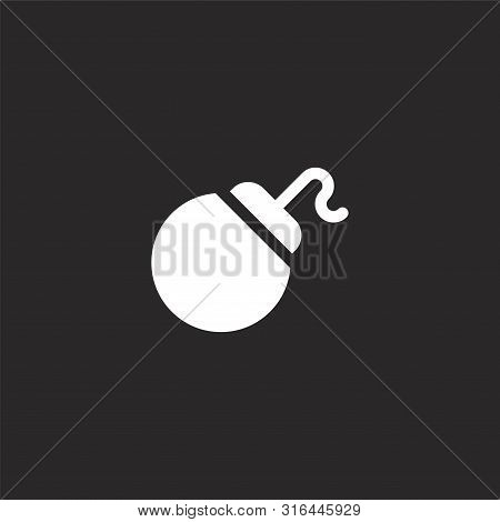 Bomb Icon. Bomb Icon Vector Flat Illustration For Graphic And Web Design Isolated On Black Backgroun