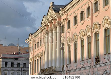 Stroganov Palace On Moika River Embankment In Saint Petersburg, Russia.