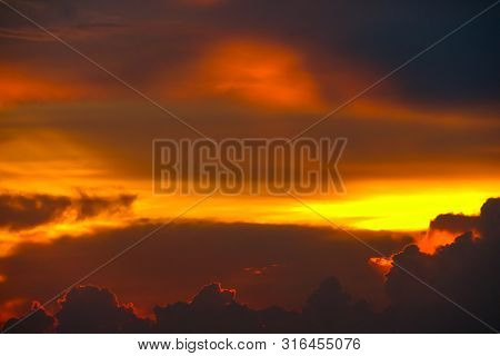 Colorful Flame Cloud Sunset On Sea And Ray Colorful Sky