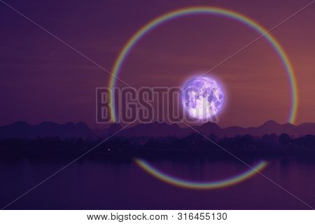 Full Hay Moon Halo Back Silhouette Mountain And River