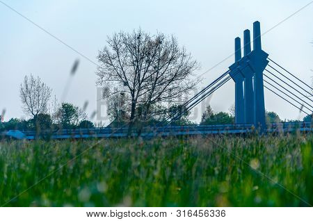 Pillars Of The Road Bridge Across The River Werre Looking From The Grass