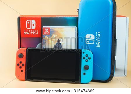 Bangkok, Thailand - August 11, 2019. Nintendo Switch, The Video Game Console For Home Or Portable Ga