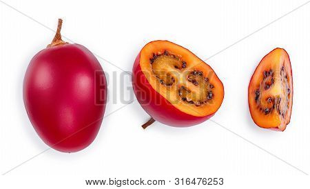 Fresh Tamarillo Fruit Isolated On White Background. Top View. Flat Lay