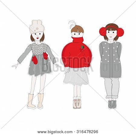 Vector Illustration Set Of Women Clothing  And Shoes Autumn - Winter  Season On White Background