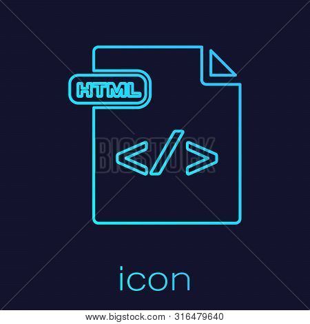 Turquoise Line Html File Document. Download Html Button Icon Isolated On Blue Background. Html File 