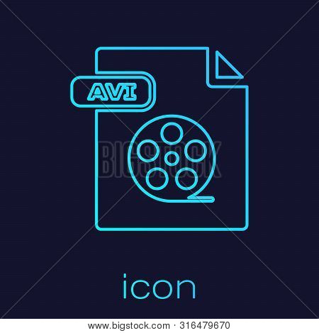 Turquoise Line Avi File Document. Download Avi Button Icon Isolated On Blue Background. Avi File Sym