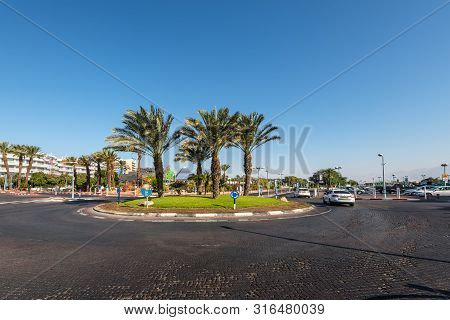 Eilat, Israel - November 7, 2017:   Traffic On The Adan Square In Eilat, Israel. The City Is Conside