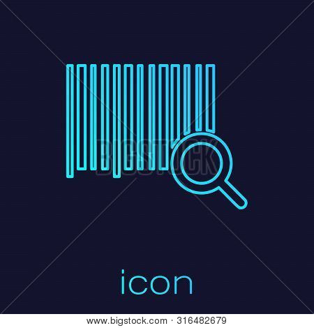 Turquoise Line Search Barcode Icon Isolated On Blue Background. Magnifying Glass Searching Barcode. 