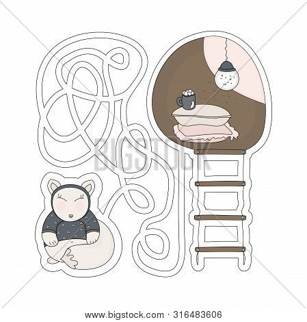 Maze Game For Kids. Help  Fox To Get To His Mink.