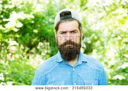 Life Changing. Barber. Hispter Style. Fashion Portrait Of Man. Hair Beard Care. Guy In Forest. Summe