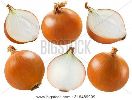 Yellow Onion Set Isolated On White Background. Package Design Element With Clipping Path