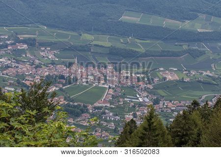 Vineyards Around Kaltern In South Tyrol In Italy, Foto Taken From The Mountain Mendel