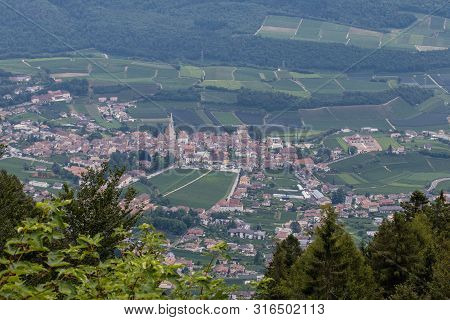 Vineyards Around Kaltern In South Tyrol In Italy, Foto Taken From The Mountain Mendel
