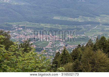 Vineyards Around Kaltern In South Tyrol In Italy, Foto Taken From The Mountain Mendel
