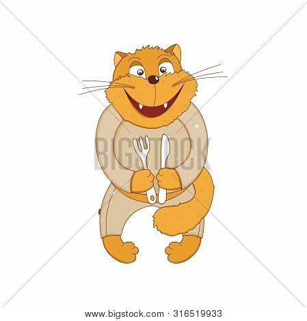 Funny Hungry Cat. Cartoon Sketch Animals Illustration.
