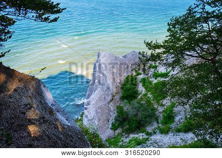 Beautiful Sea View From The Cliff. Top View. Mons Klint. Denmark. Seascape. Nature