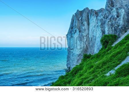 Beautiful Sea View From The Cliff. Top View. Mons Klint. Denmark. Seascape. Nature