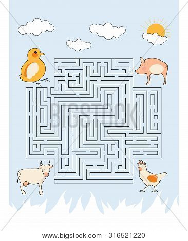 Maze Game For Kids. Help The Chicken Find Her Mother.