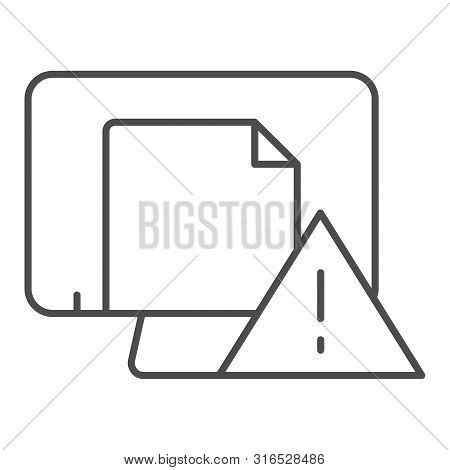 Dangerous Document On Computer Thin Line Icon. Document Icon With Exclamation Mark Vector Illustrati