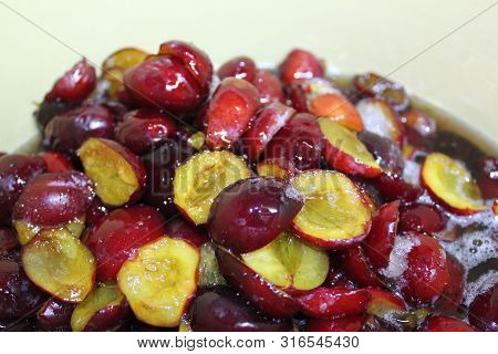 Fresh Plum In Sugar Syrup For Jam