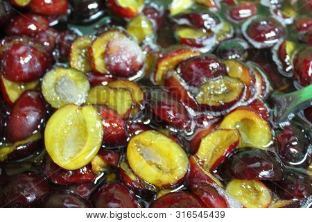 Fresh Plum In Sugar Syrup For Jam