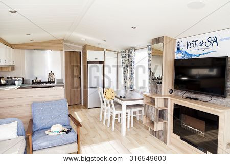 Prestatyn, Gorant, North Wales Great Britain, Uk- Sep 04 2017 : Interior Of Luxury Six Berth Static 
