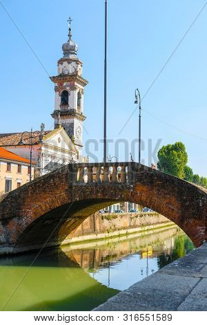 Battaglia Terme, Italy - July, 27, 2019: Landscape with the image of channel in Battaglia Terme, Italy
