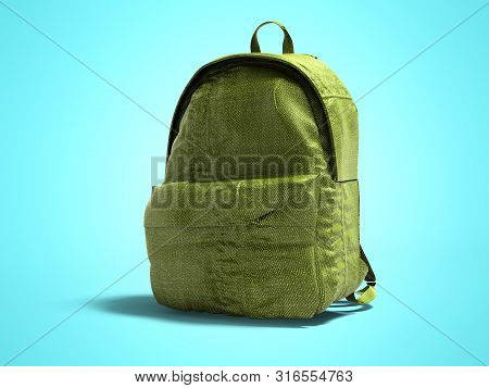 Green Koton Teen Backpack School 3d Render On Blue Background With Shadow