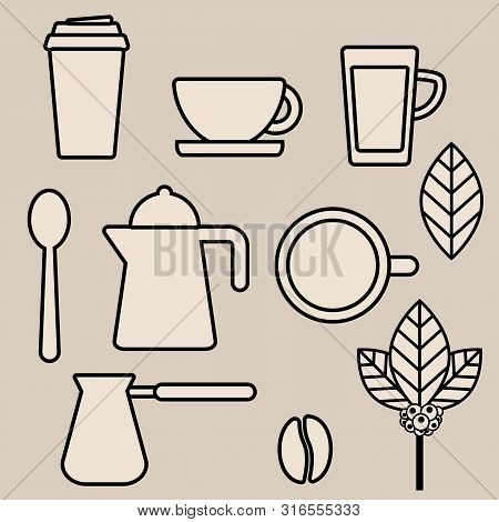 Set Of Coffee And Tea Vector Line Icons. Vector Stock Illustration, Eps 10.