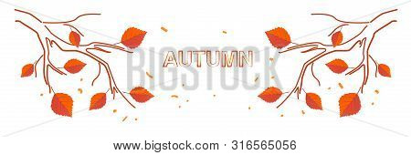 Autumn Red Leaves Concept With White Background. Branches With Red Leaves. Vector Illustration.