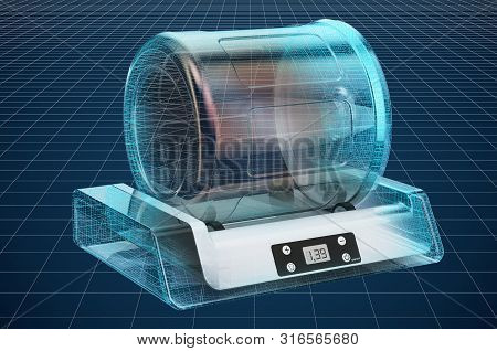 Visualization 3d Cad Model Of Vacuum Marinator, Blueprint. 3d Rendering