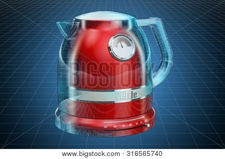 Visualization 3d Cad Model Of Electric Tea Kettle, Retro Design. 3d Rendering