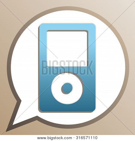 Portable Music Device. Bright Cerulean Icon In White Speech Balloon At Pale Taupe Background. Illust