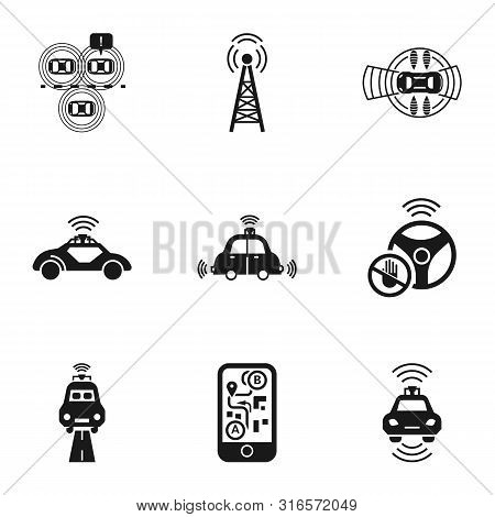 Self Driving Car Icon Set. Simple Set Of 9 Self Driving Car Vector Icons For Web Design Isolated On 