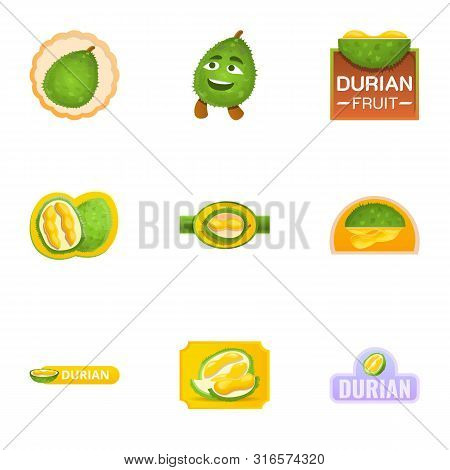 Summer Durian Logo Set. Cartoon Set Of 9 Summer Durian Vector Logo For Web Design Isolated On White 