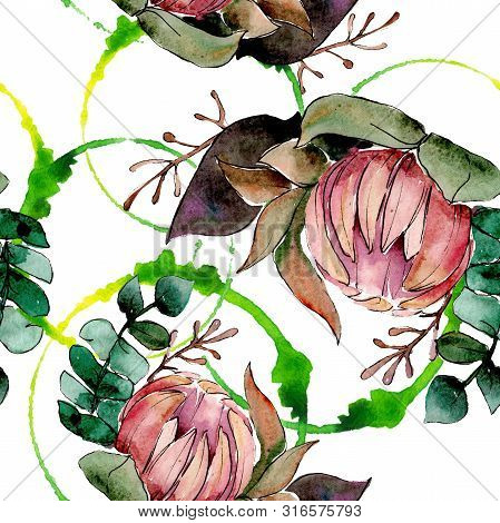 Bouquet Loral Botanical Flowers. Watercolor Background Illustration Set. Seamless Background Pattern