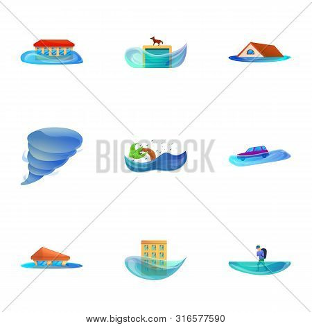 Natural Disaster Icon Set. Cartoon Set Of 9 Natural Disaster Vector Icons For Web Design Isolated On