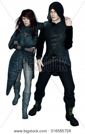 Scifi Post-apocalyptic Man And Woman, 3d Illustration, 3d Rendering