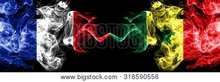 France Vs Senegal, Senegalese Smoky Mystic Flags Placed Side By Side. Thick Colored Silky Abstract S