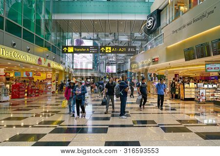 SINGAPORE - CIRCA APRIL, 2019: interior shot of Changi International Airport. 