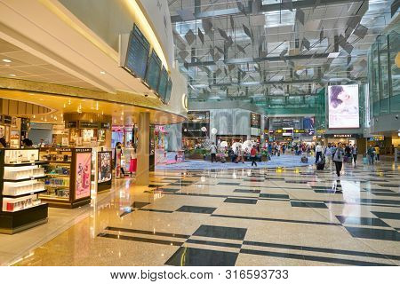 SINGAPORE - CIRCA APRIL, 2019: interior shot of Changi International Airport. 