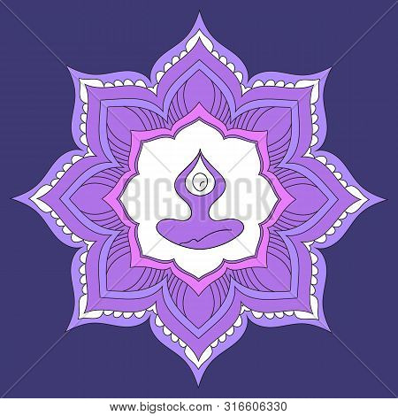 Yoga Retreat And Meditation Ilogo Template. Design Yoga Poses With Mandala Ornament.