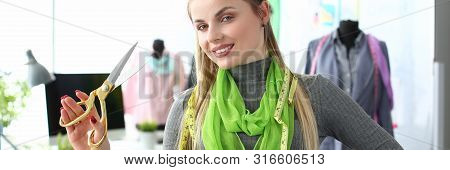 Professional Tailoing Service Clothes Creation. Female Designer Creating Brandnew Apparel Collection