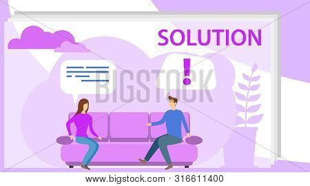 Solution To The Problem. A Man And A Woman Are Sitting On A Sofa And Solving A Problem. Thinking Out