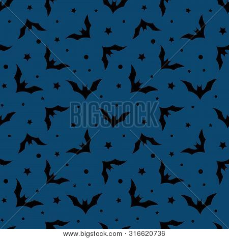 Vector Seamless Pattern With Bats On Blue Background. Simple Halloween ...