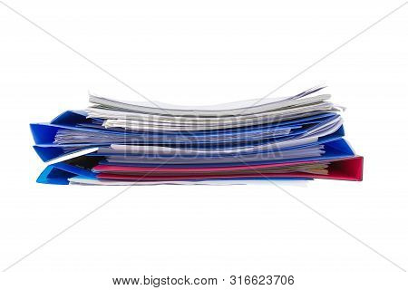 Blue Files Folder Retention Of Contracts Isolated On White Background, Concept Office Supplies