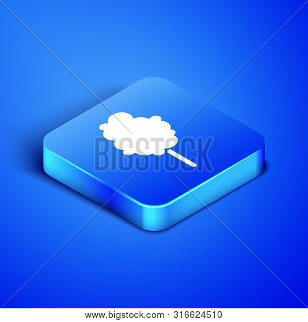 Isometric Cotton Candy Icon Isolated On Blue Background. Blue Square Button. Vector Illustration