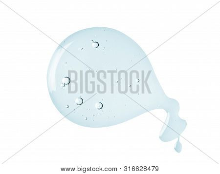 Blue Cosmetic Gel Texture With Bubbles. Clear Liquid Drop Isolated On White Background