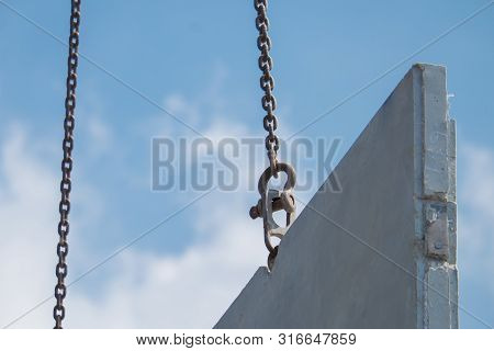 Mobile Crane  Lift Up Precast Concrete Wall In Construction New House.