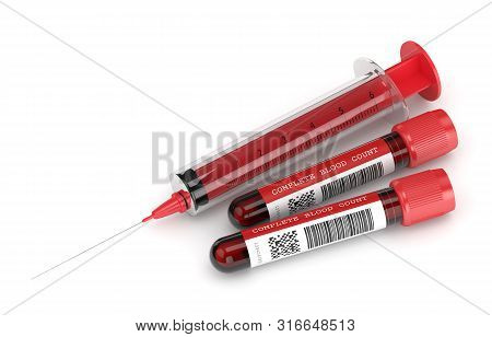 3d Render Of Cbc Blood Tubes With Syringe Over White Background